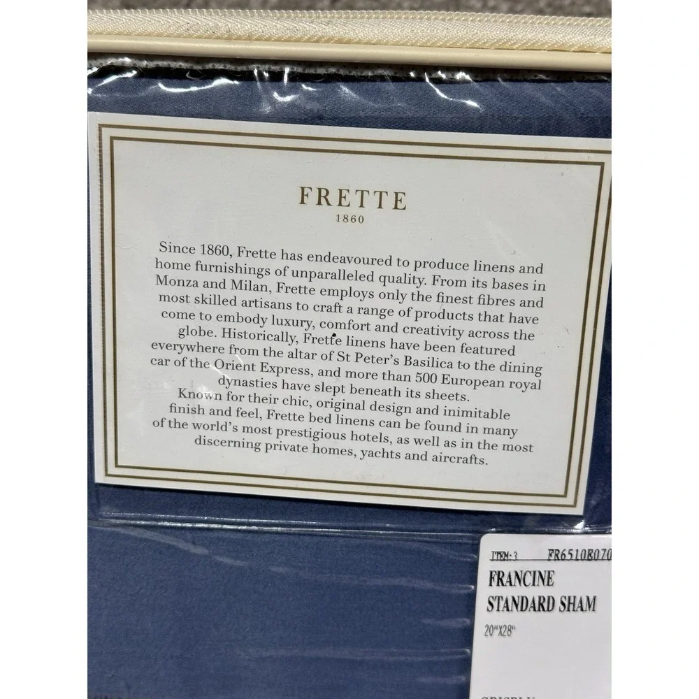 Frette Francine Standard Sham‎ Blue GrisBlu 20x28 Cotton New Italy